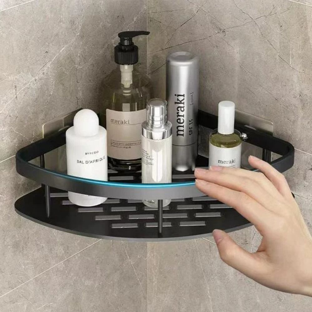 Alira | Mensola Angolare per Doccia con Montaggio Autoadesivo e Design in Alluminio Antiruggine