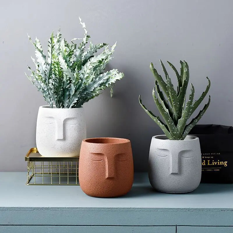 Vaso per Piante con Volto Sculptato Amra