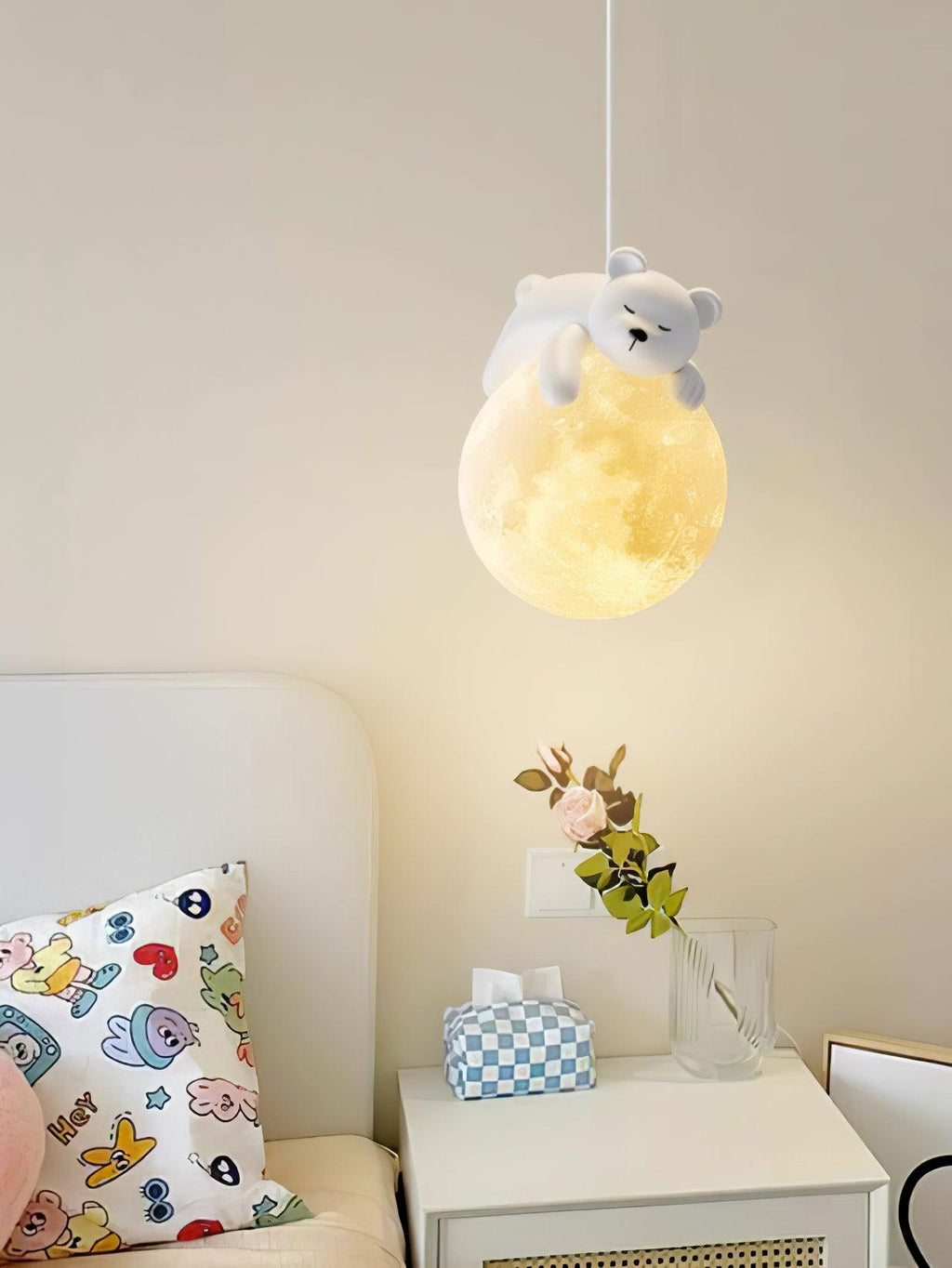 Lustra Lampada a Sospensione Orso Luna Bambini Stanza