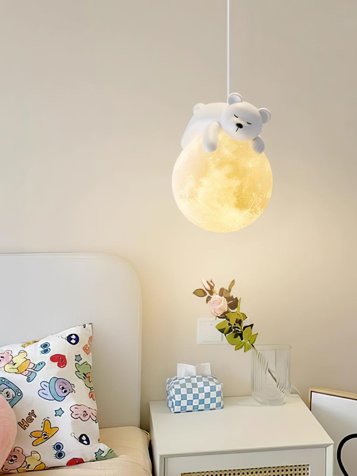 Lustra Lampada a Sospensione Orso Luna Bambini Stanza