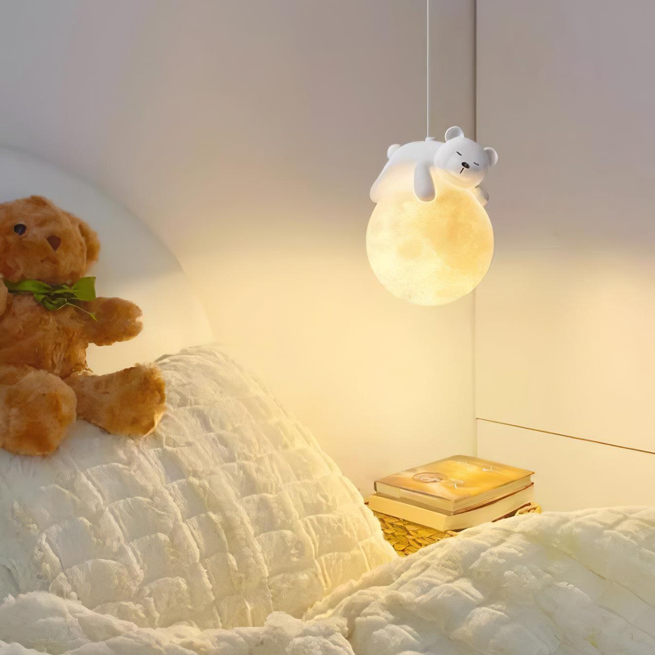 Lustra Lampada a Sospensione Orso Luna Bambini Stanza