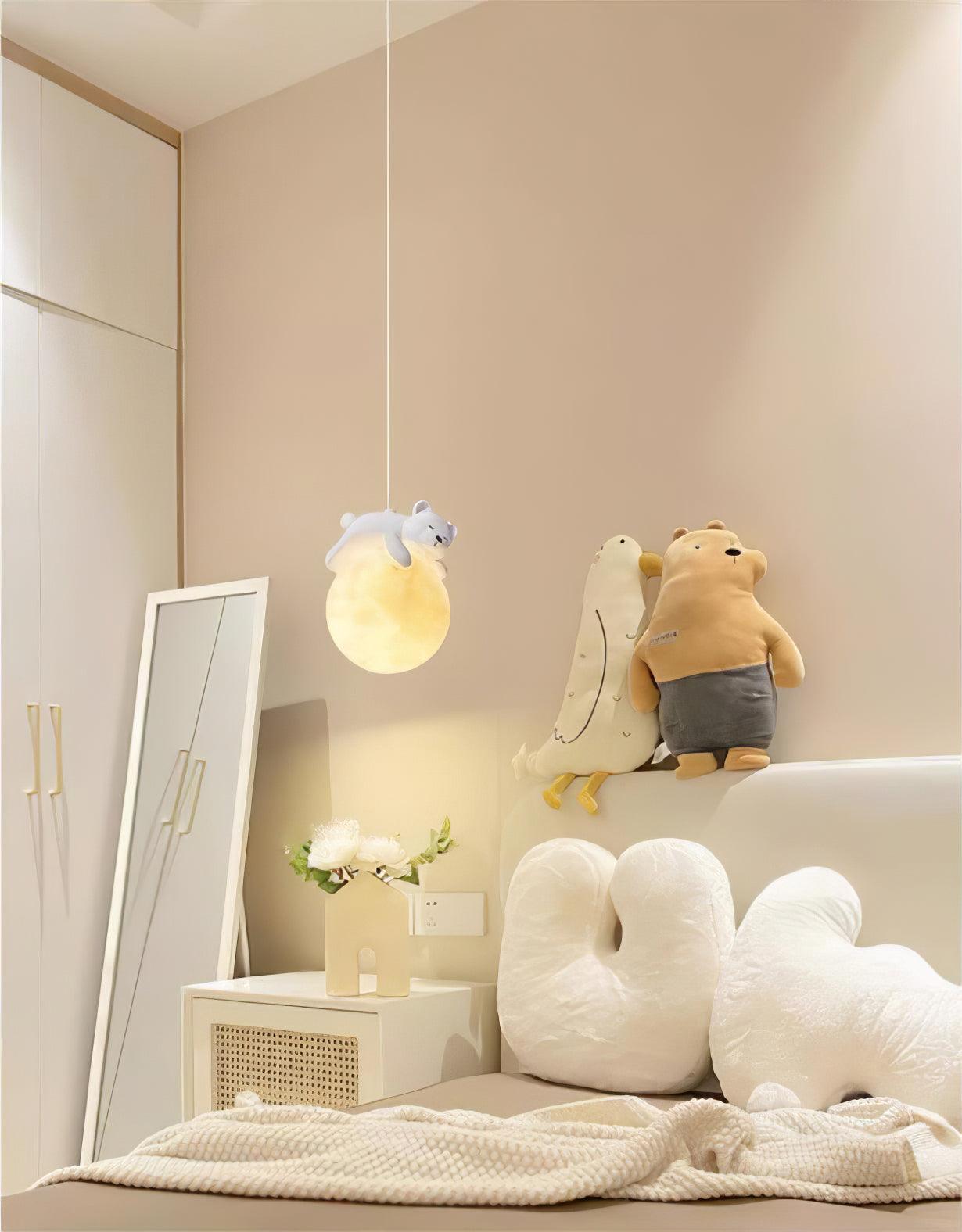 Lustra Lampada a Sospensione Orso Luna Bambini Stanza