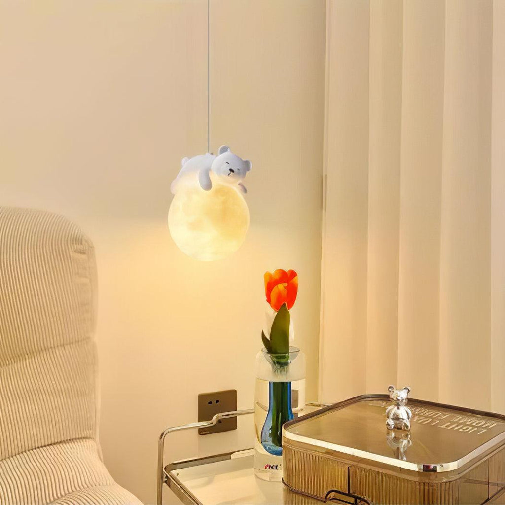 Lustra Lampada a Sospensione Orso Luna Bambini Stanza