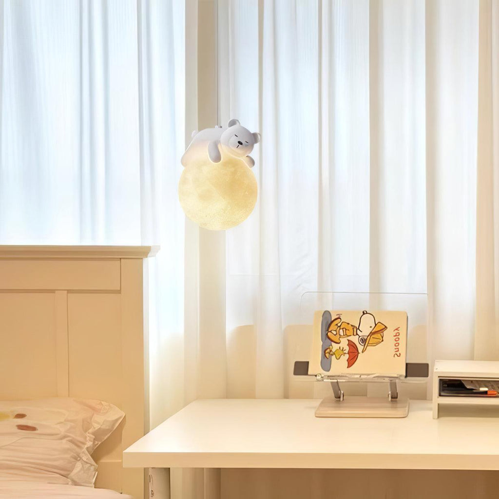 Lustra Lampada a Sospensione Orso Luna Bambini Stanza