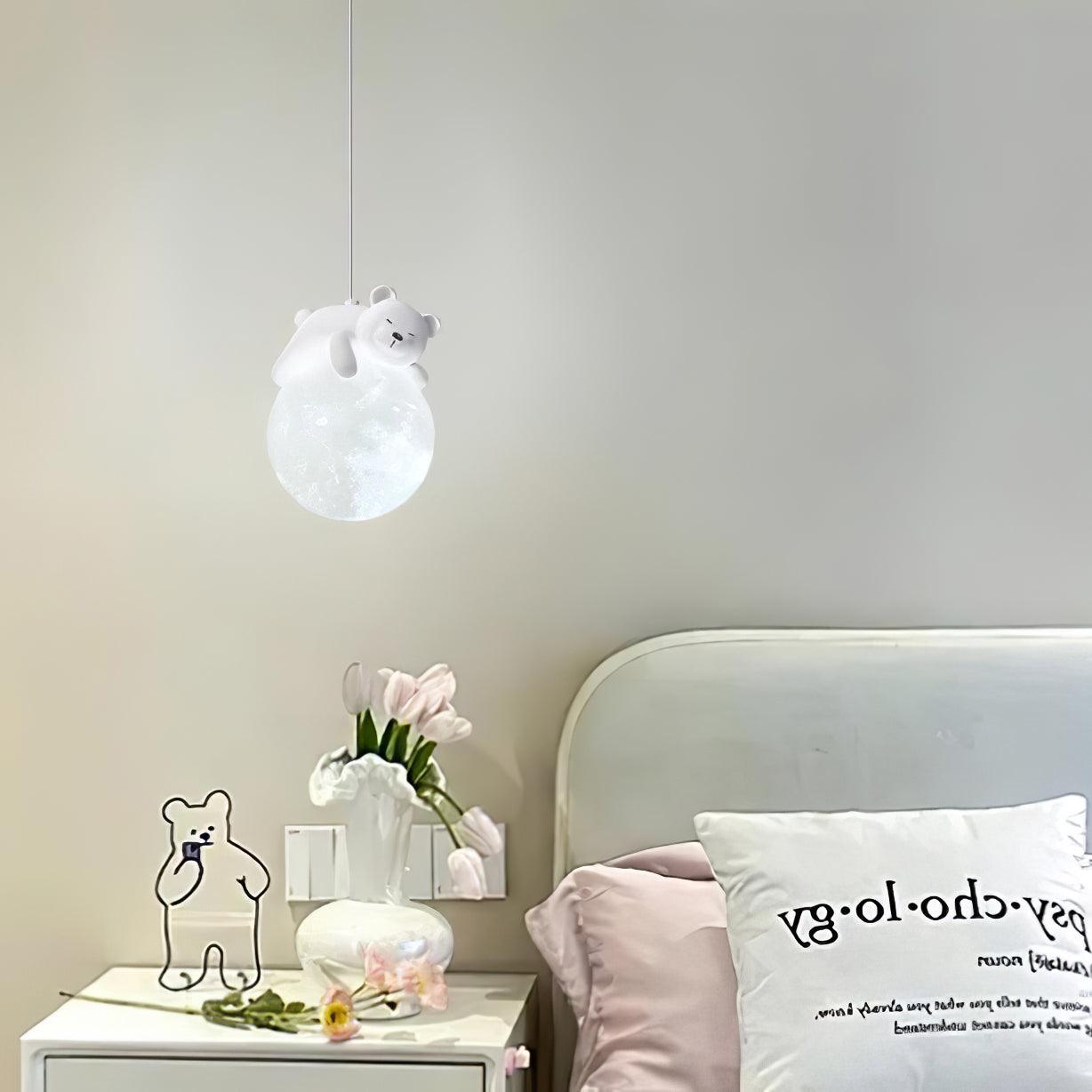 Lustra Lampada a Sospensione Orso Luna Bambini Stanza