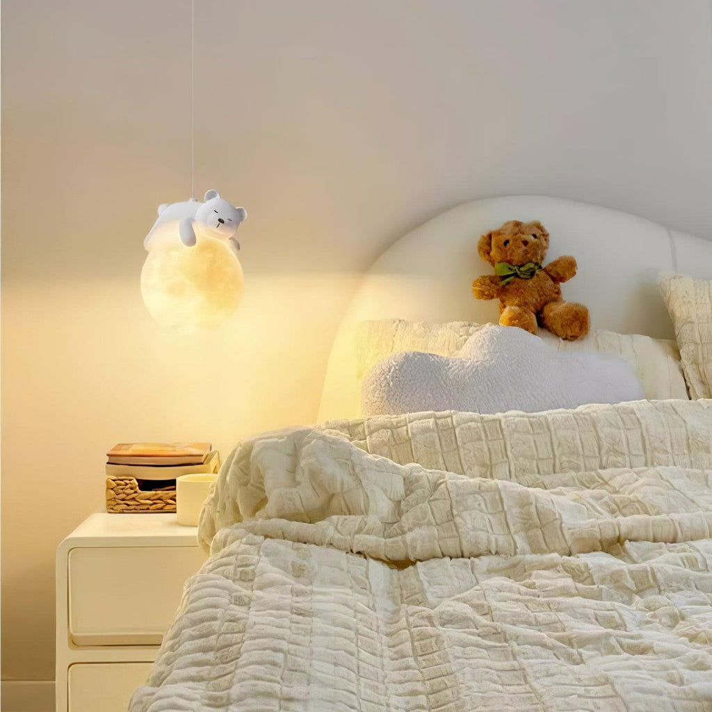 Lustra Lampada a Sospensione Orso Luna Bambini Stanza