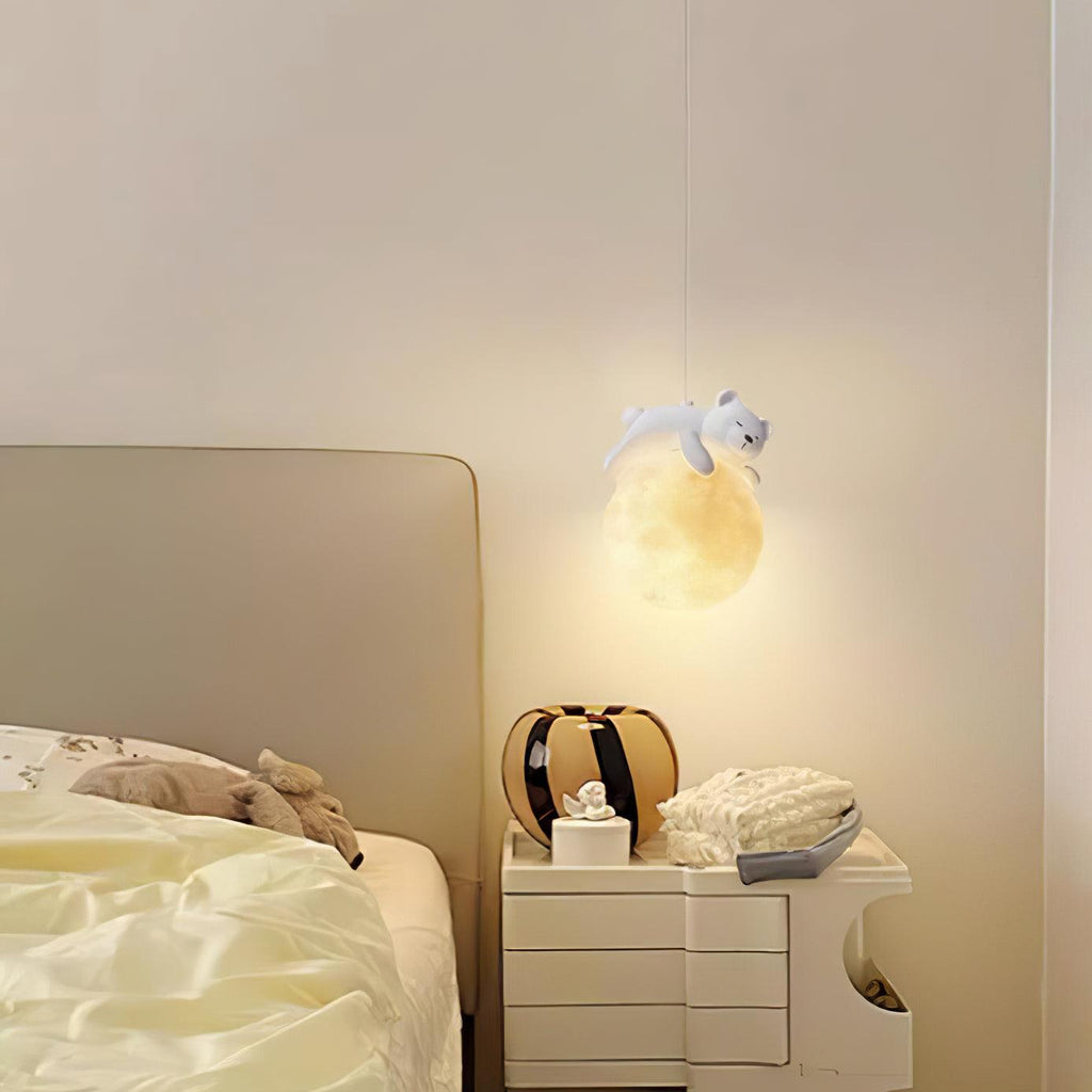 Lustra Lampada a Sospensione Orso Luna Bambini Stanza