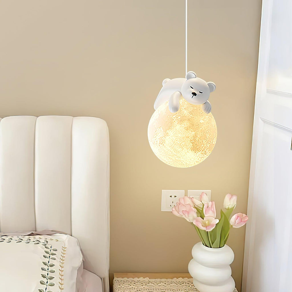 Lustra Lampada a Sospensione Orso Luna Bambini Stanza