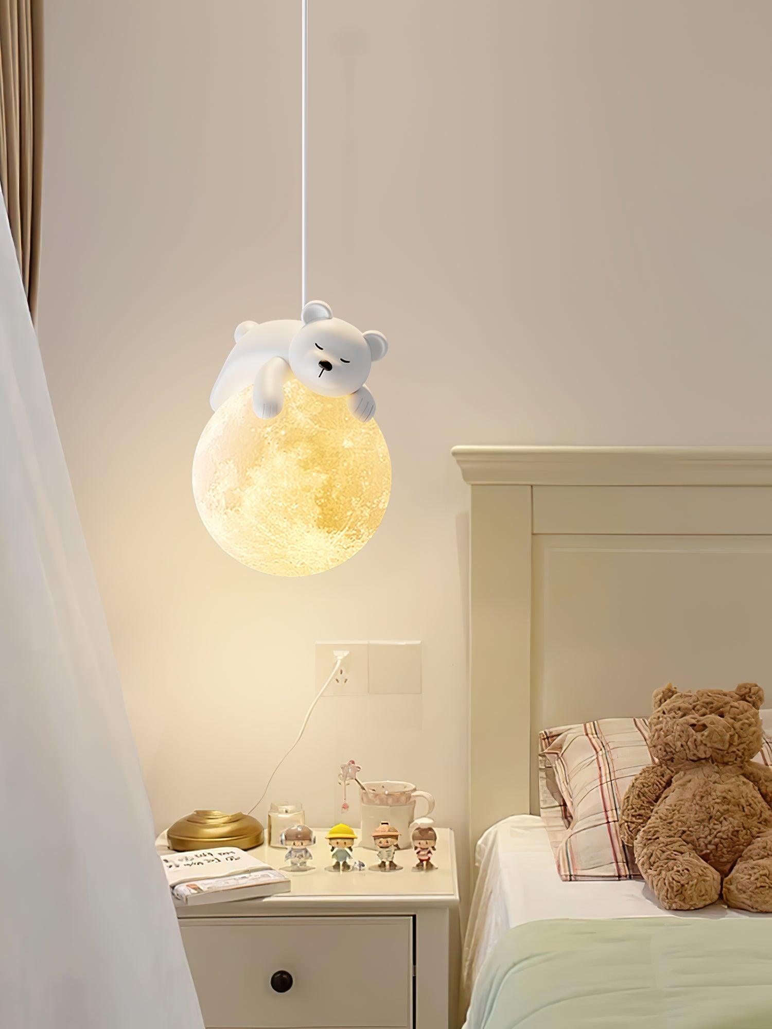Lustra Lampada a Sospensione Orso Luna Bambini Stanza