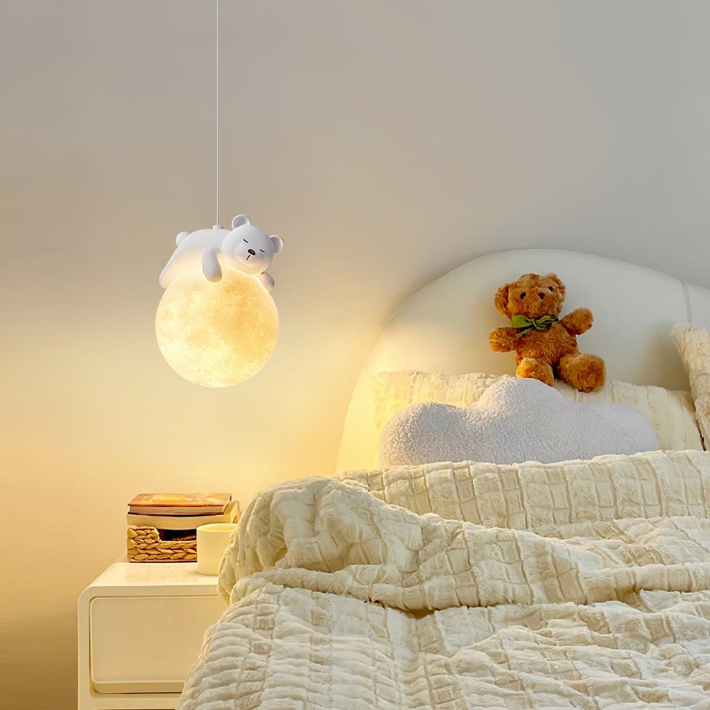 Lustra Lampada a Sospensione Orso Luna Bambini Stanza