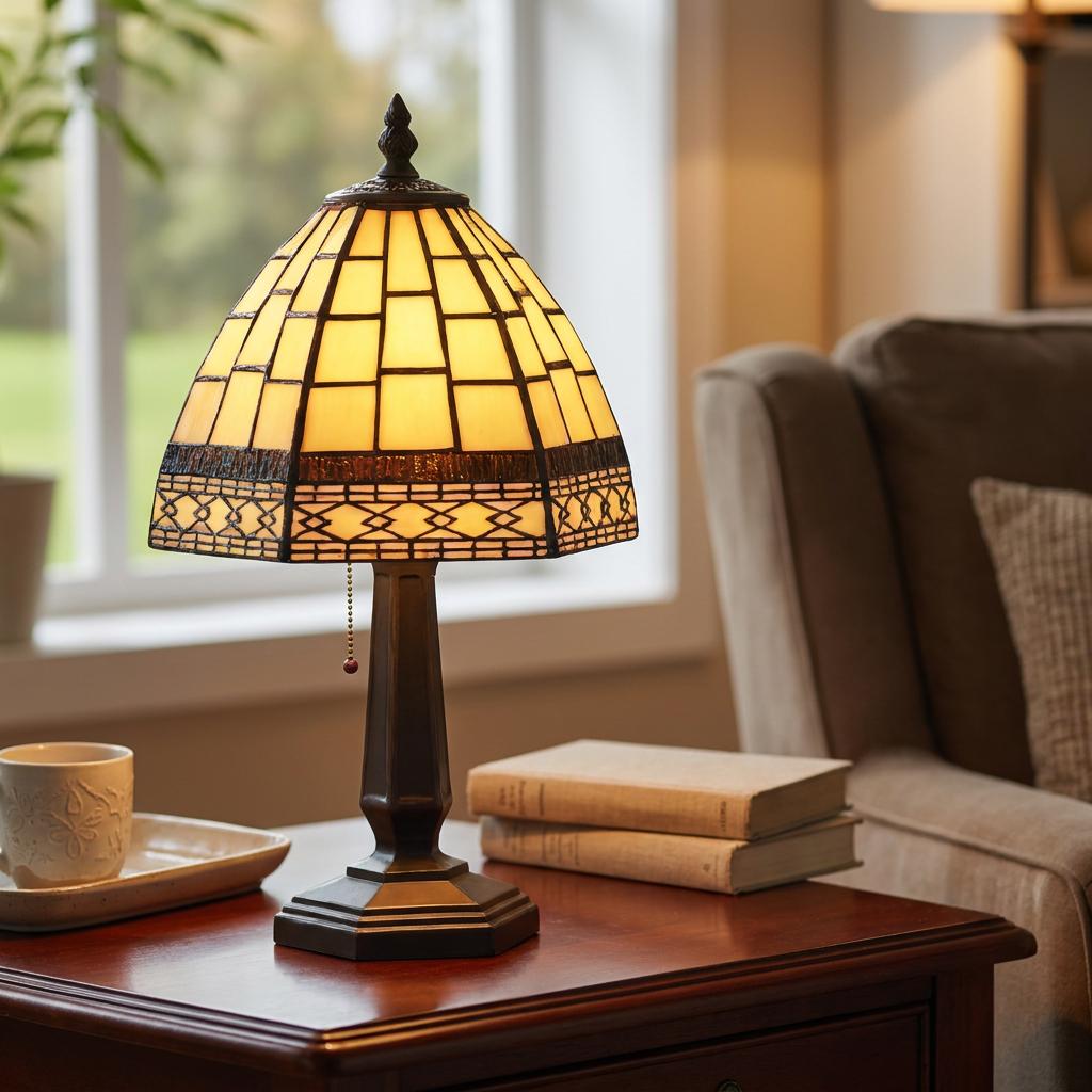 Lampada da Tavolo Notturno Art Deco Tiffany Crema 15cm
