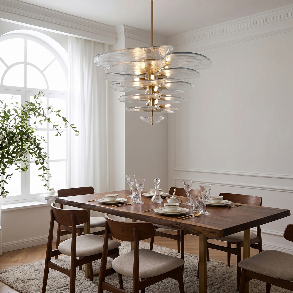Lampadario in Vetro a Strati Foglia di Loto
