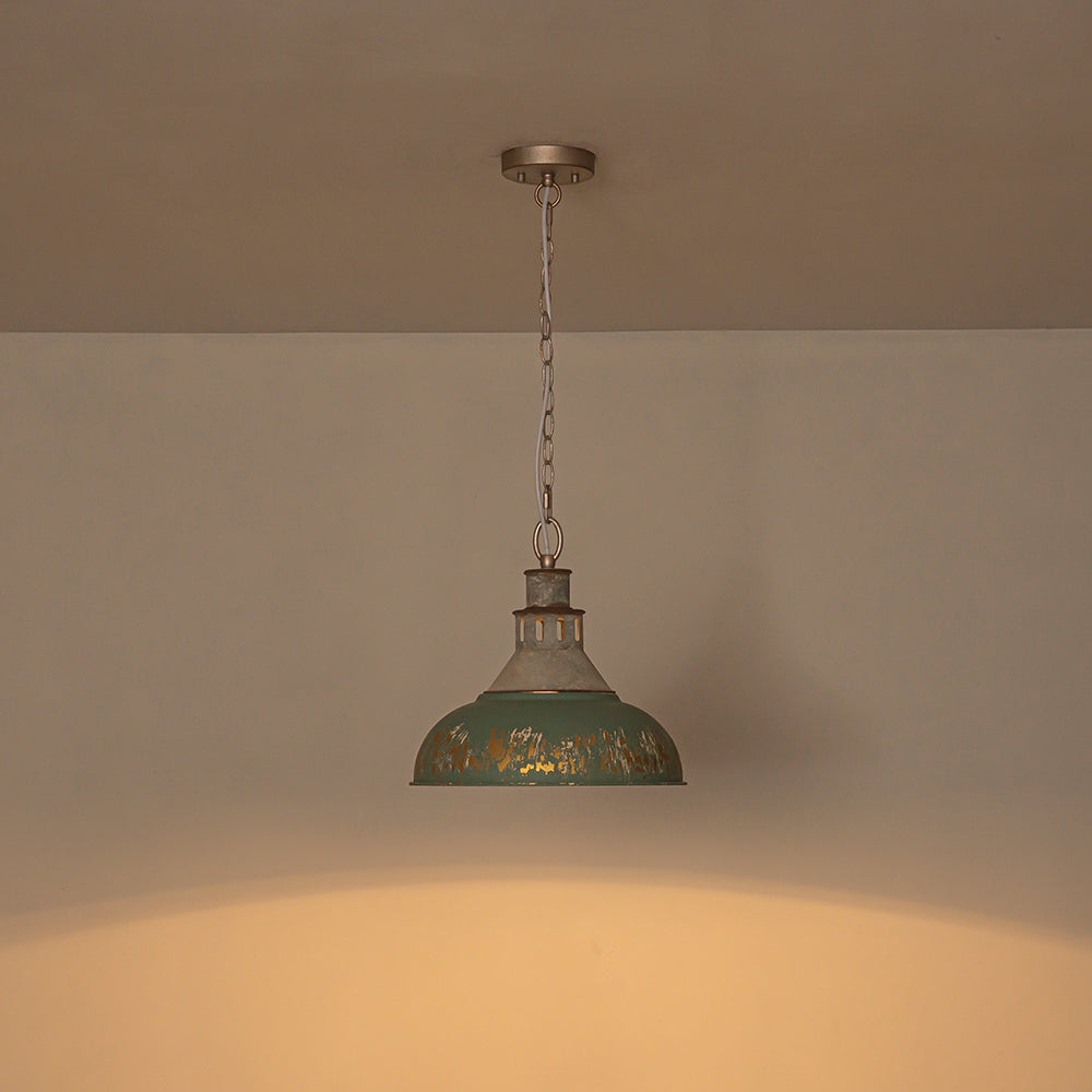 Luce a Sospensione Domale Artigianale in Pittura a Mano con Bordo Larghezza 1 Luce