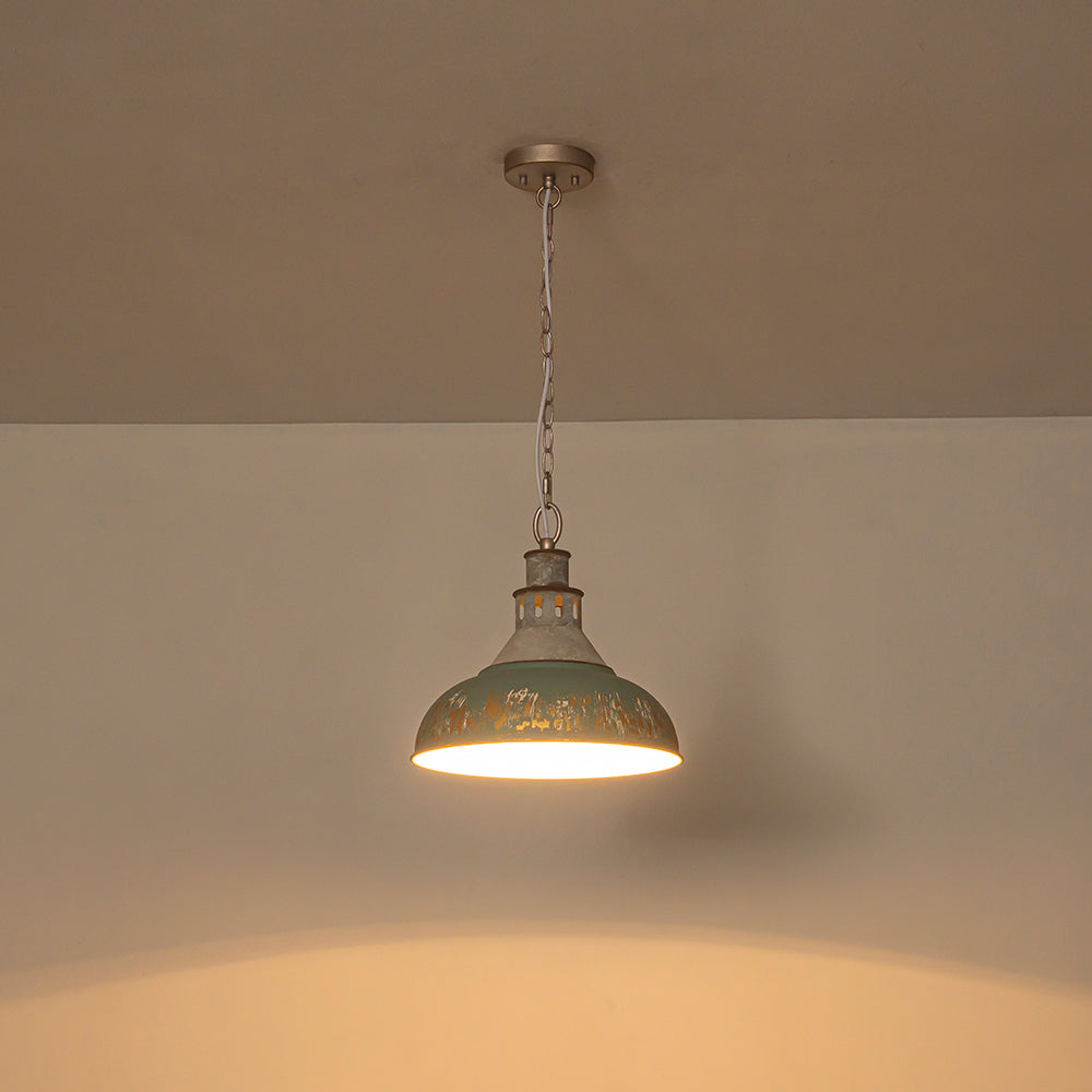 Luce a Sospensione Domale Artigianale in Pittura a Mano con Bordo Larghezza 1 Luce