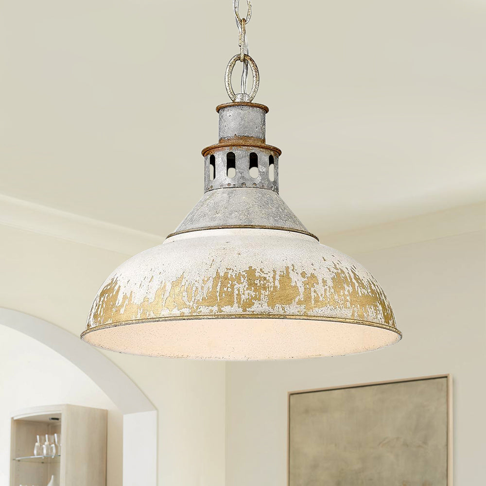 Luce a Sospensione Domale Artigianale in Pittura a Mano con Bordo Larghezza 1 Luce