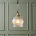 Lampadario in Ottone con Ombrello in Vetro Rigato Ashcroft