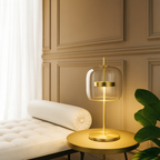 Lampada da Tavolo con Cupola di Vetro e Stelo in Ferro Dorato con Base Rotonda