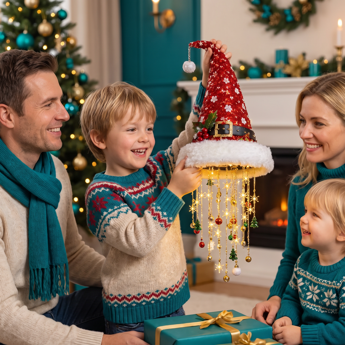 Cappello da Babbo Natale con illuminazione LED – Cappello di Natale Festivo con Luci