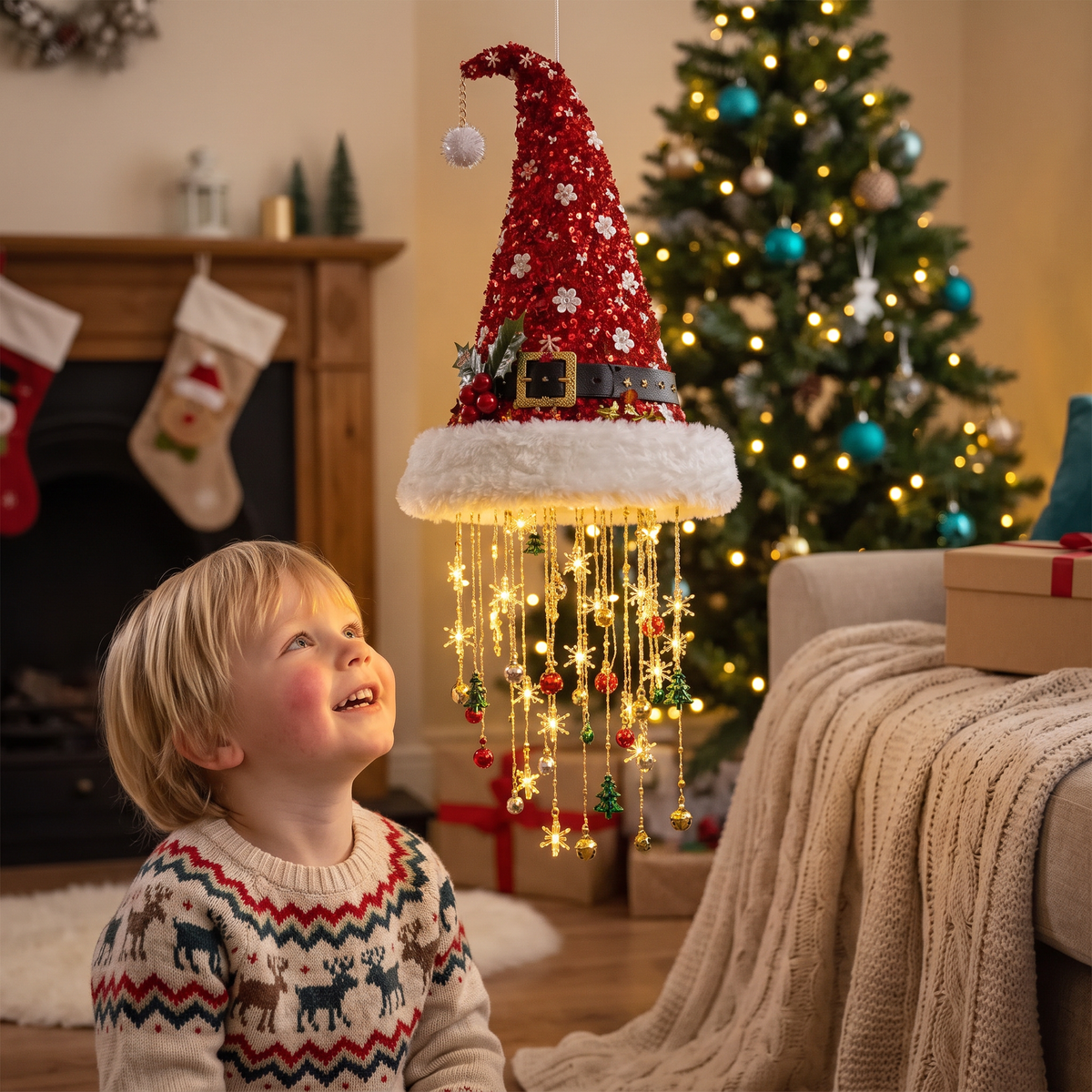 Cappello da Babbo Natale con illuminazione LED – Cappello di Natale Festivo con Luci