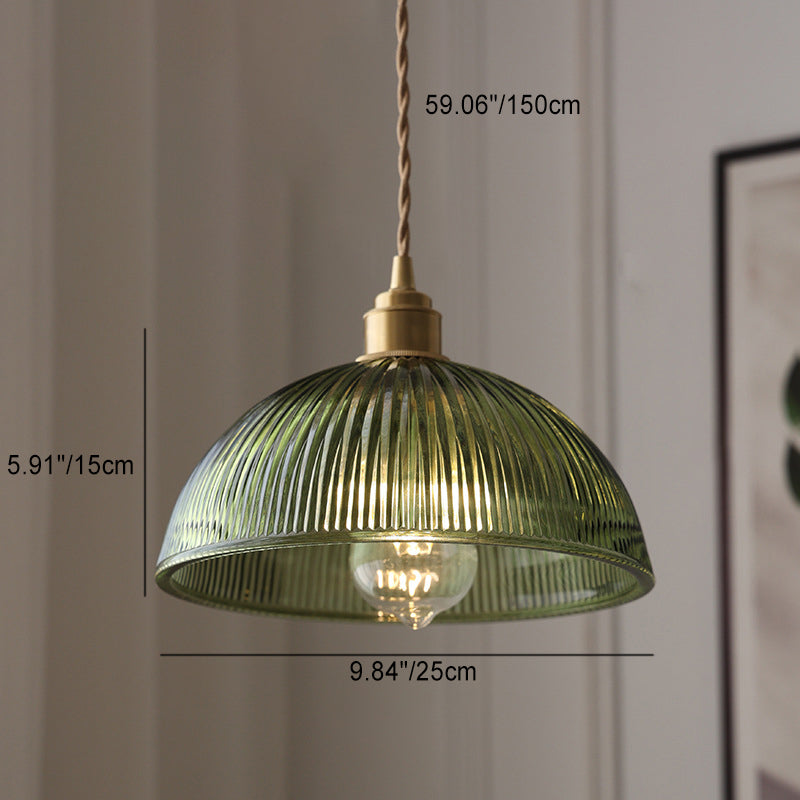 Lampada a Sospensione Contemporanea Nordic Forma Cappello Strisce Vetro Ottone 1 - Luce per Soggiorno