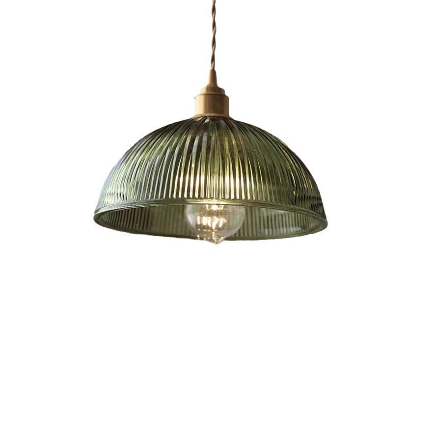 Lampada a Sospensione Contemporanea Nordic Forma Cappello Strisce Vetro Ottone 1 - Luce per Soggiorno