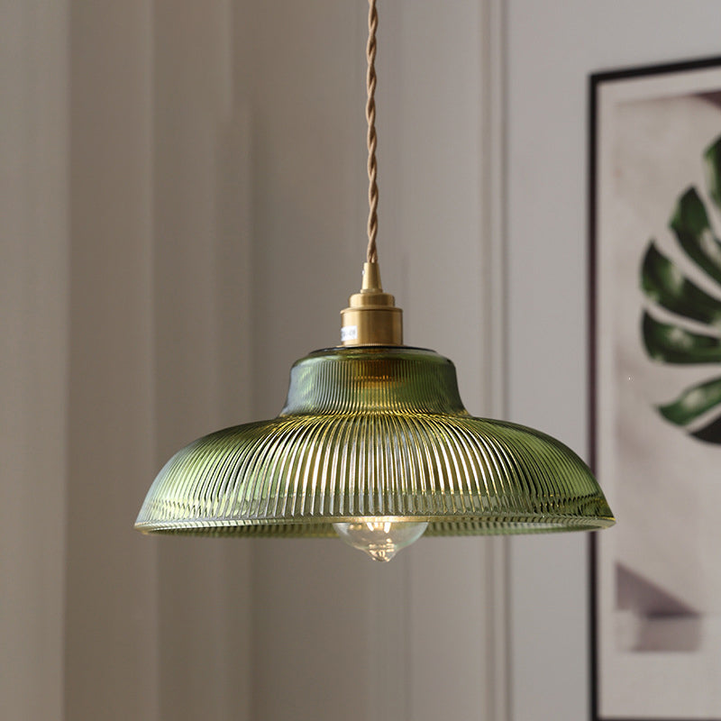 Lampada a Sospensione Contemporanea Nordic Forma Cappello Strisce Vetro Ottone 1 - Luce per Soggiorno