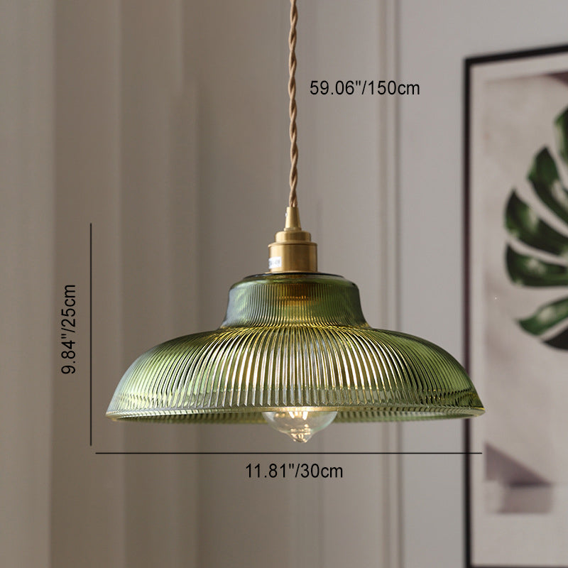 Lampada a Sospensione Contemporanea Nordic Forma Cappello Strisce Vetro Ottone 1 - Luce per Soggiorno