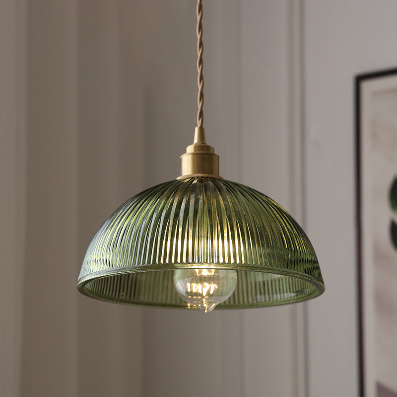 Lampada a Sospensione Contemporanea Nordic Forma Cappello Strisce Vetro Ottone 1 - Luce per Soggiorno