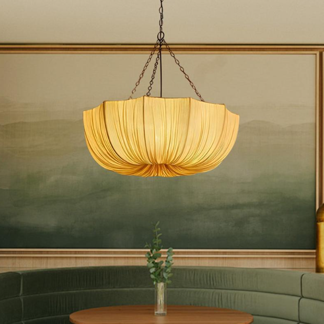 Lampadario Tradizionale Francese a Petalo Semicircolare in Tessuto con Struttura in Ferro 3/5 - Luce per Sala da Pranzo