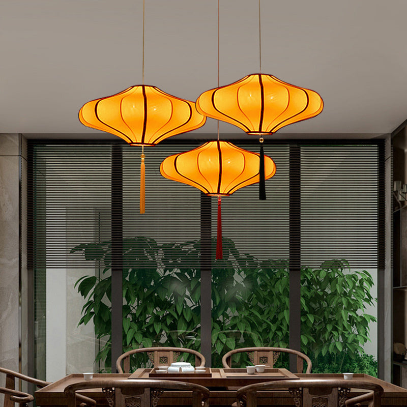 Lampadario a Forma di Lanterne Cinesi Tradizionali in Tessuto Hardware 1/3 - Per Sala da Pranzo