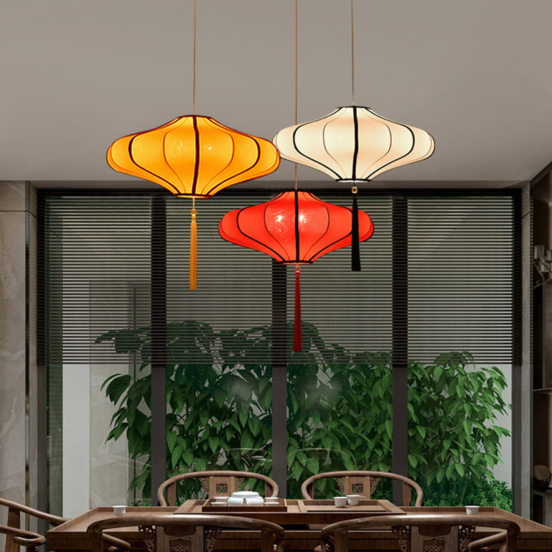 Lampadario a Forma di Lanterne Cinesi Tradizionali in Tessuto Hardware 1/3 - Per Sala da Pranzo