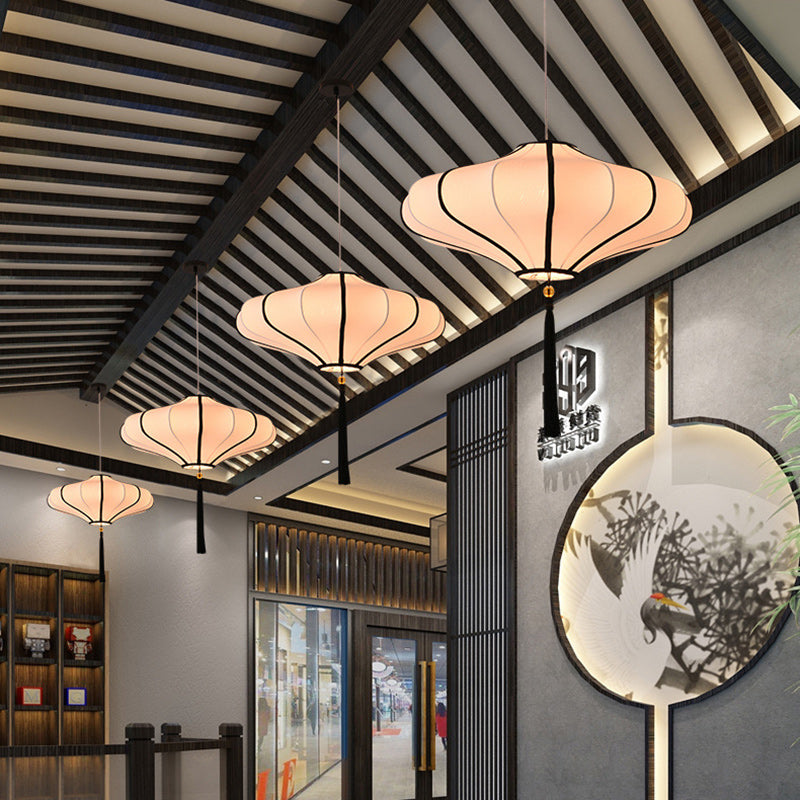 Lampadario a Forma di Lanterne Cinesi Tradizionali in Tessuto Hardware 1/3 - Per Sala da Pranzo