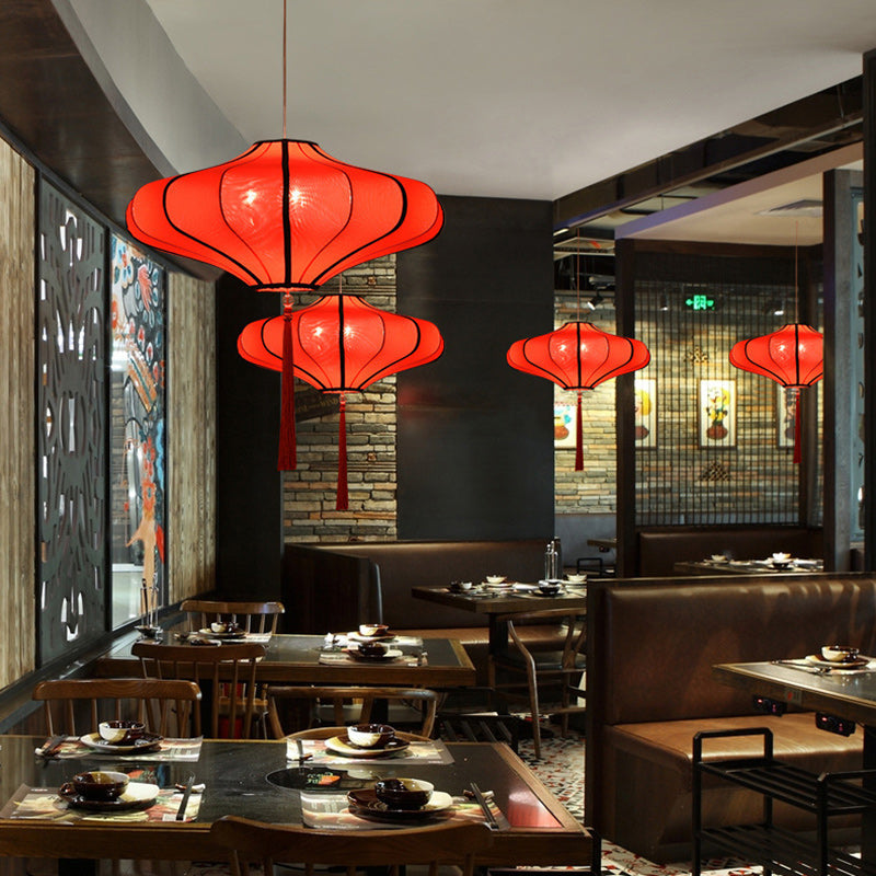 Lampadario a Forma di Lanterne Cinesi Tradizionali in Tessuto Hardware 1/3 - Per Sala da Pranzo
