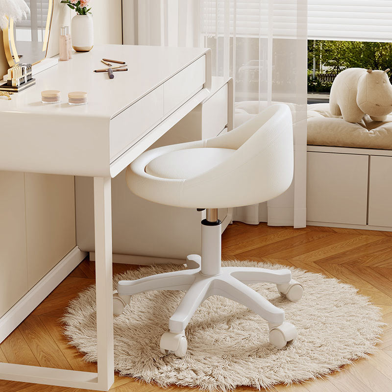 Sgabello Vanity Movibile Rotondo in Pelle Microfibra Scandivana Contemporanea Regolabile in Altezza per Camera da Letto
