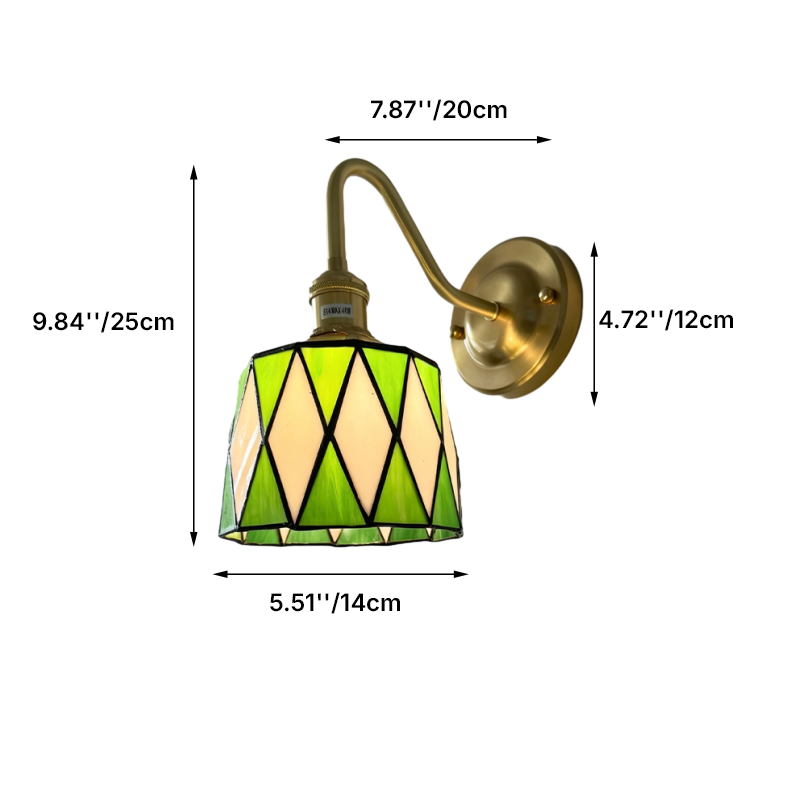Applique a parete Tiffany rotonda tradizionale in vetro di rame con 1 luce per soggiorno
