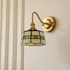 Applique a parete Tiffany rotonda tradizionale in vetro di rame con 1 luce per soggiorno