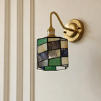 Applique a parete Tiffany rotonda tradizionale in vetro di rame con 1 luce per soggiorno