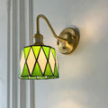 Applique a parete Tiffany rotonda tradizionale in vetro di rame con 1 luce per soggiorno