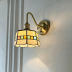 Applique a parete Tiffany rotonda tradizionale in vetro di rame con 1 luce per soggiorno