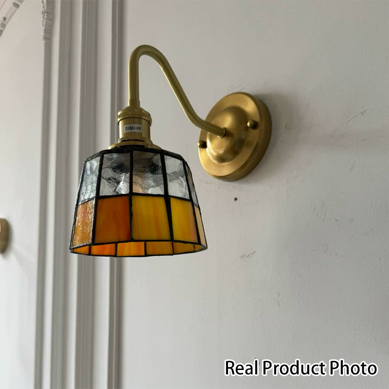 Applique a parete Tiffany rotonda tradizionale in vetro di rame con 1 luce per soggiorno