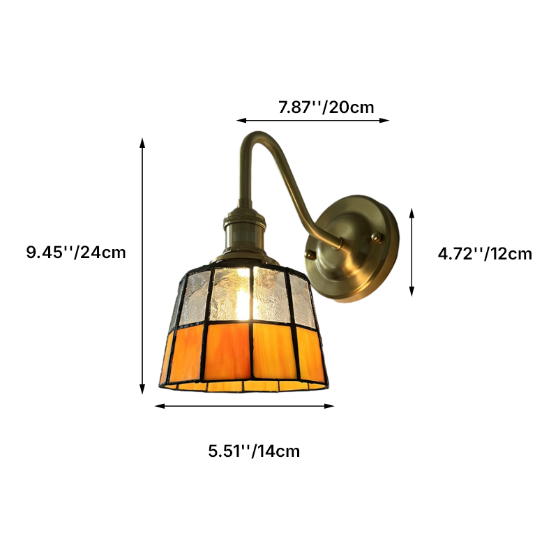 Applique a parete Tiffany rotonda tradizionale in vetro di rame con 1 luce per soggiorno