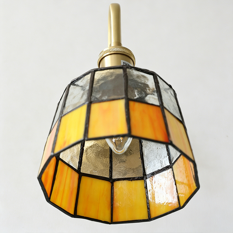 Applique a parete Tiffany rotonda tradizionale in vetro di rame con 1 luce per soggiorno
