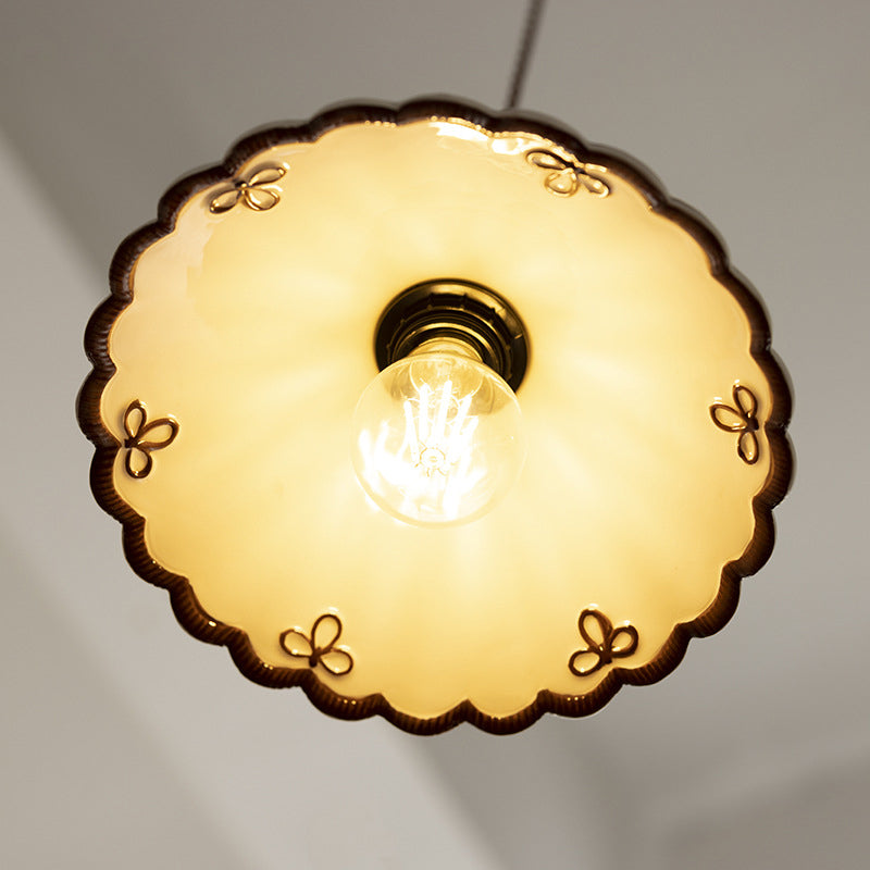 Lampadario Tradizionale in Ceramica e Ferro a Forma di Cono con 1 Luce per Camera da Letto e Soggiorno
