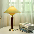 Lampada da Tavolo Contemporanea a Forma di Disco Volante Scandinavo in Legno Bianco con Tessuto e Hardware, 1 Luce per Camera da Letto