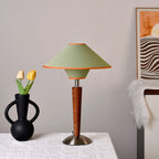 Lampada da Tavolo Contemporanea a Forma di Disco Volante Scandinavo in Legno Bianco con Tessuto e Hardware, 1 Luce per Camera da Letto