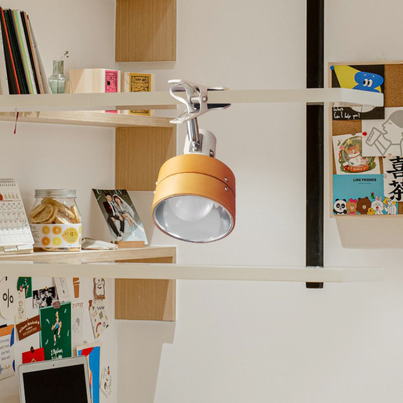 Lampada da Tavolo Tradizionale Giapponese a Clip Rotonda in Legno Ferro Acrilico con 1 Luce per Camera da Letto