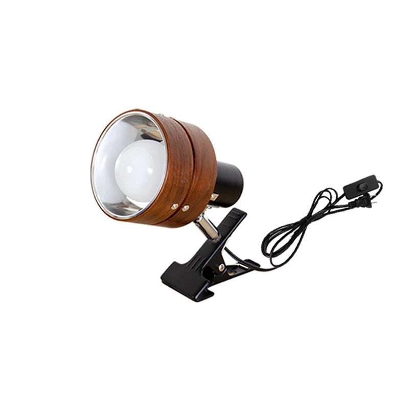 Lampada da Tavolo Tradizionale Giapponese a Clip Rotonda in Legno Ferro Acrilico con 1 Luce per Camera da Letto