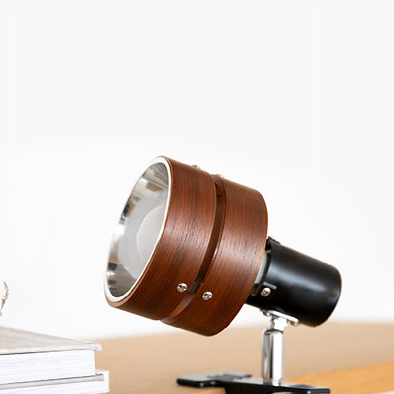 Lampada da Tavolo Tradizionale Giapponese a Clip Rotonda in Legno Ferro Acrilico con 1 Luce per Camera da Letto
