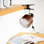 Lampada da Tavolo Tradizionale Giapponese a Clip Rotonda in Legno Ferro Acrilico con 1 Luce per Camera da Letto