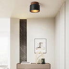 Tradizionale Giapponese Cilindrico In Legno Nero Travertino 1-Luce Semi-Montato Soffitto Per Corridoio